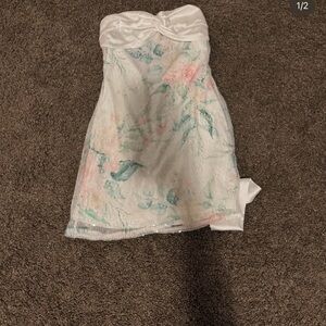 Floral Strapless Dress - White and Pink